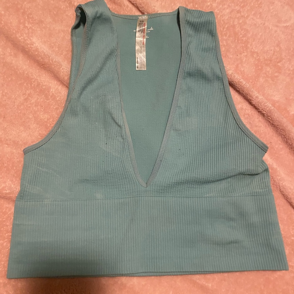 Urban outfitters out from under Ribbed Deep V Cropped Tank Top - Teal